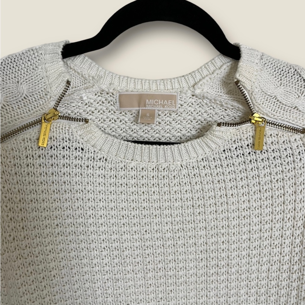 Michael Kors Sweater Pullover Women's S White Gold Zippers KNIT EXCELLENT - Picture 3 of 4